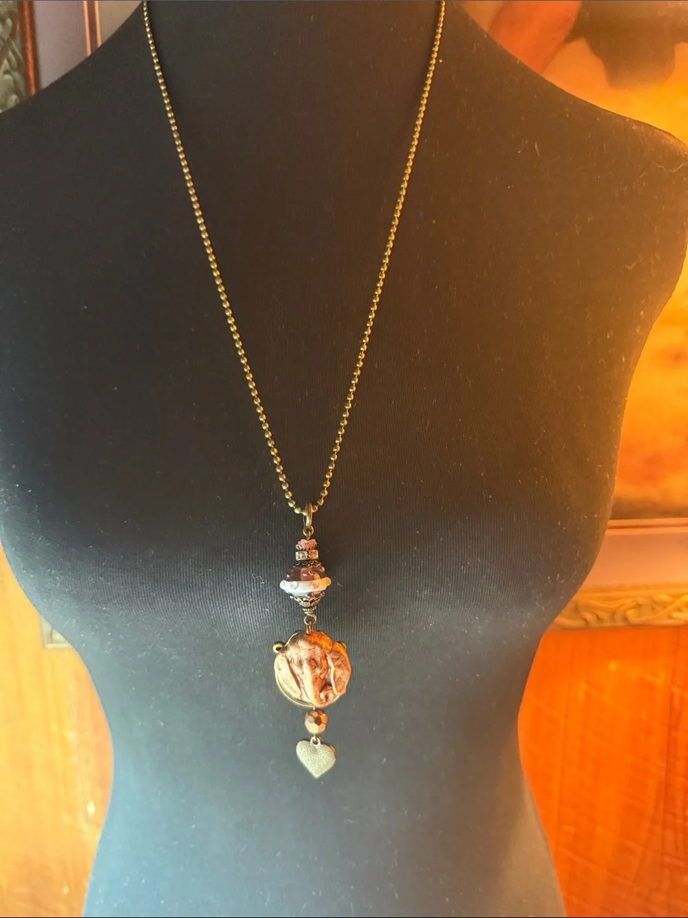 Handcrafted Copper Elephant Pendant 26” Necklace in Bronze and Pink